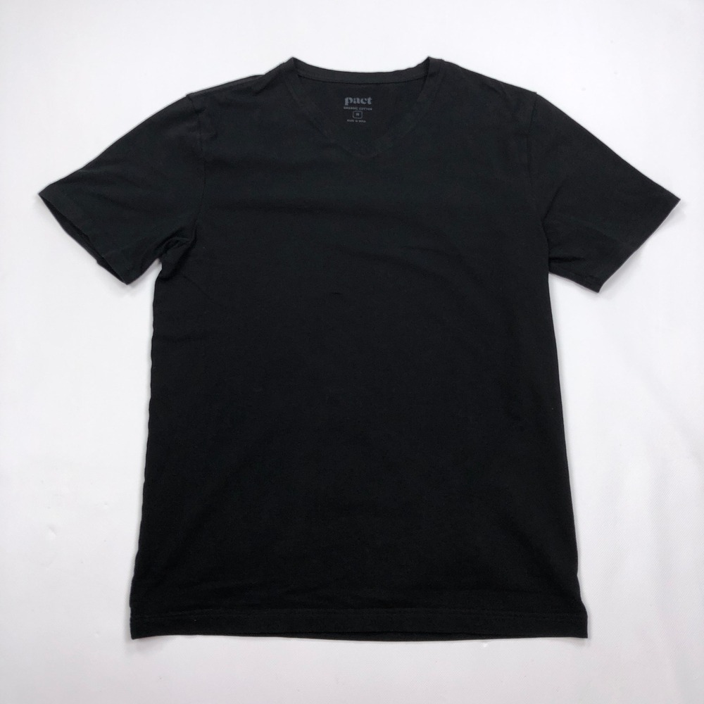 Pact Organic Cotton V-Neck Short Sleeve Tee Shirt Black Womens Medium